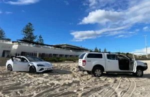 Electric car driver’s embarrassing mistake as BYD ends up bogged on popular beach Electric car driver's embarrassing mistake as BYD ends up bogged on popular beach