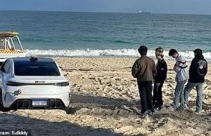 Electric vehicle owner’s embarrassing mistake on a busy beach Electric vehicle owner's embarrassing mistake on a busy beach