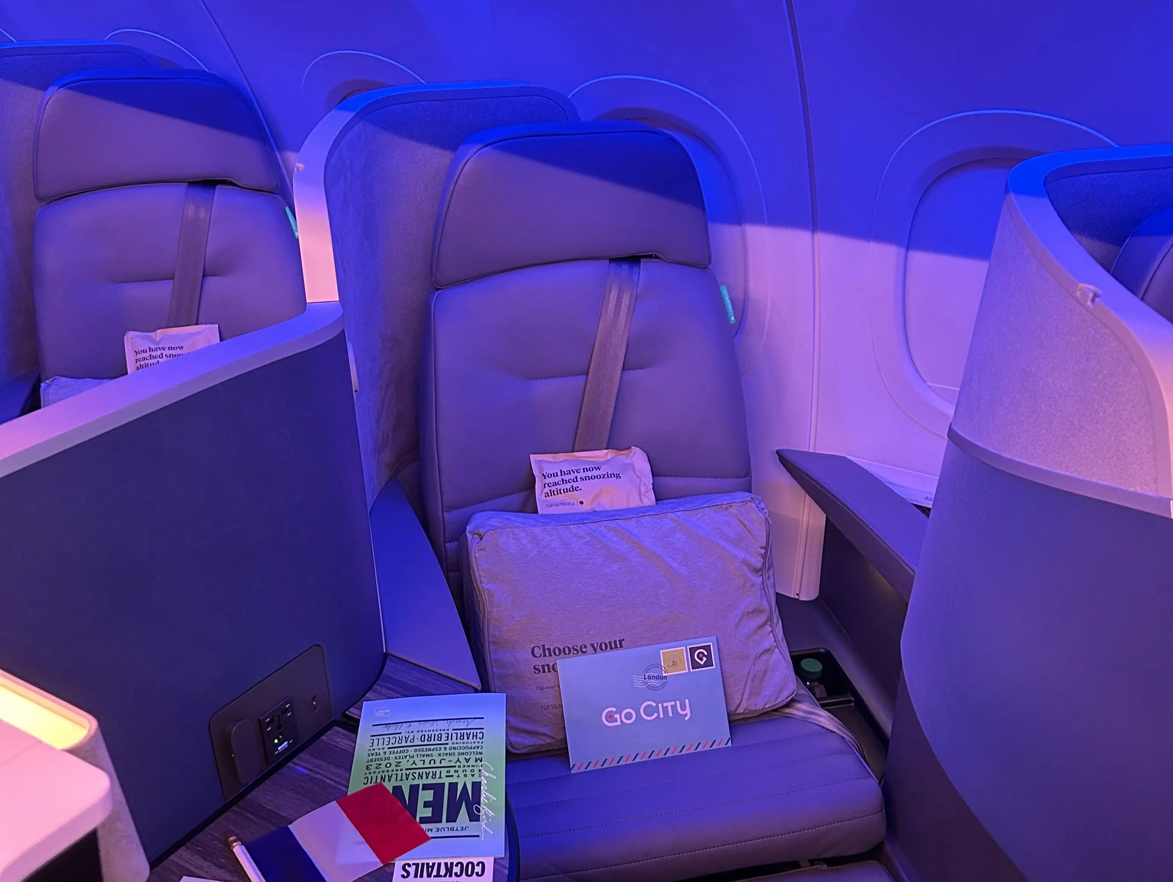 Un asiento Mint de JetBlue.