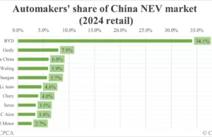 Automakers’ share of China NEV market in 2024: BYD tops with 34.1%, Tesla 3rd with 6.0% Automakers' share of China NEV market in 2024: BYD tops with 34.1%, Tesla 3rd with 6.0%