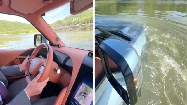 Amphibious car! BYD car takes plunge in Chinese river