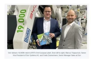Dürr’s 19,000th robot delivered to BYD’s first European plant Dürr’s 19,000th robot delivered to BYD's first European plant