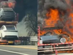 Tesla cars engulfed in flames during transport in China Tesla cars engulfed in flames during transport in China