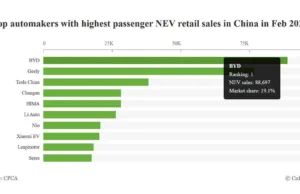 Automakers’ share in China NEV market in Feb: BYD leads with 19.1%, Tesla 3rd with 8.2% Automakers' share in China NEV market in Feb: BYD leads with 19.1%, Tesla 3rd with 8.2%