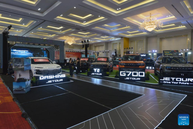 Chinese car brands on display at auto show in Phnom Penh, Cambodia